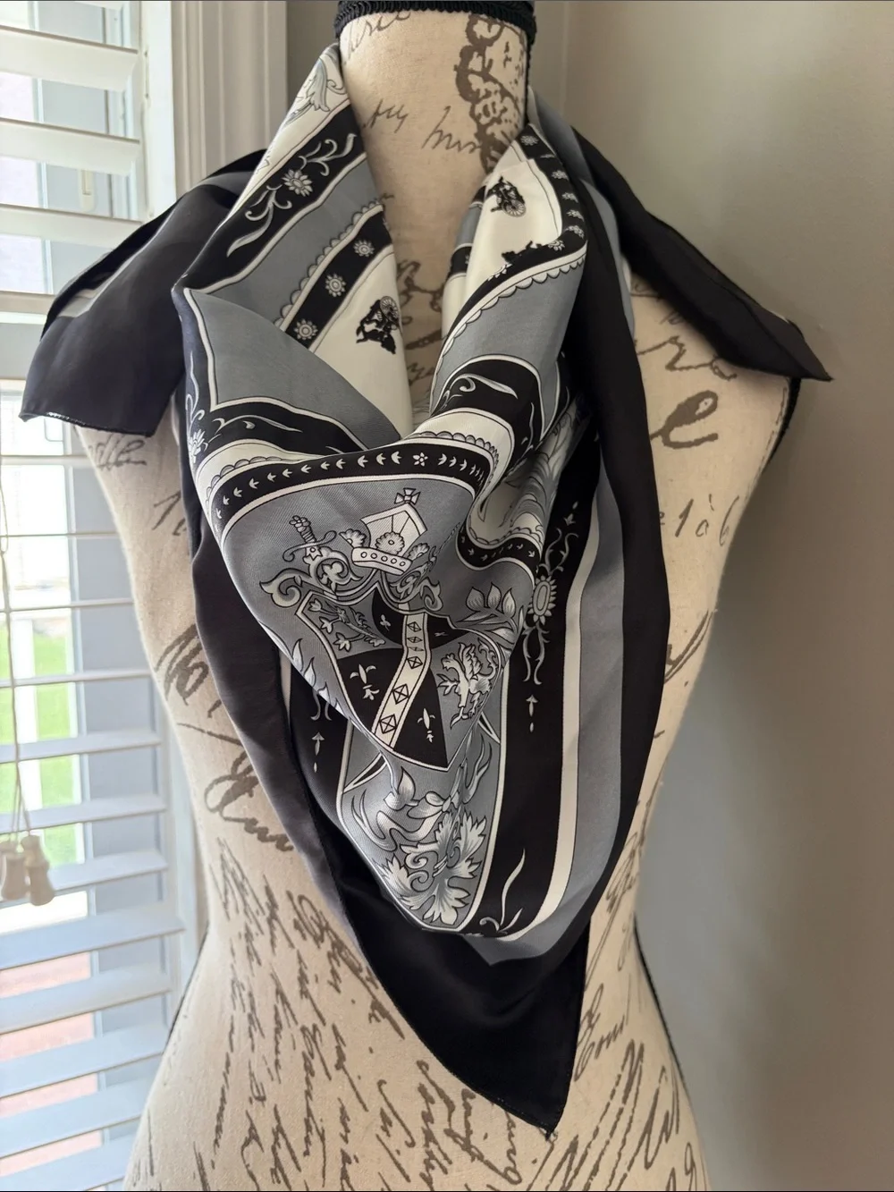 Classic Black and White Decorative Square Scarf - Home Accents
